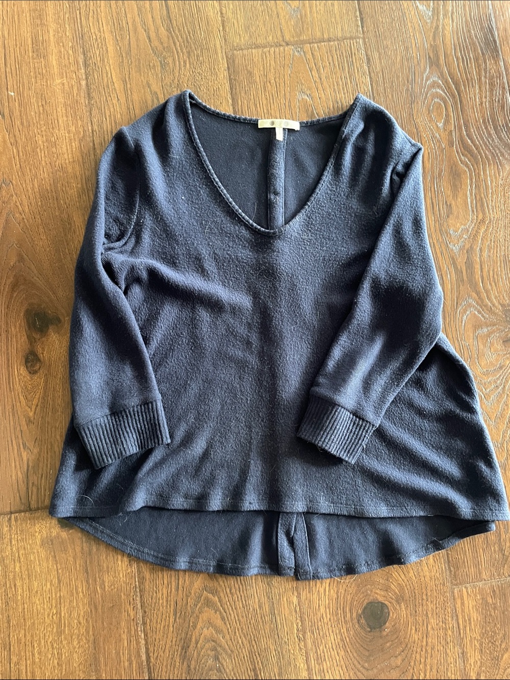 Three Dots Navy Button-Back Sweater